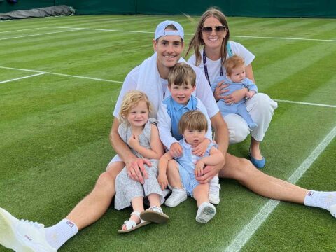 John and Maddie Isner with Hunter Grace (4), Hobbs (3), Mack (1 1/2) and Chapel (2 months) at Wimbledon.
