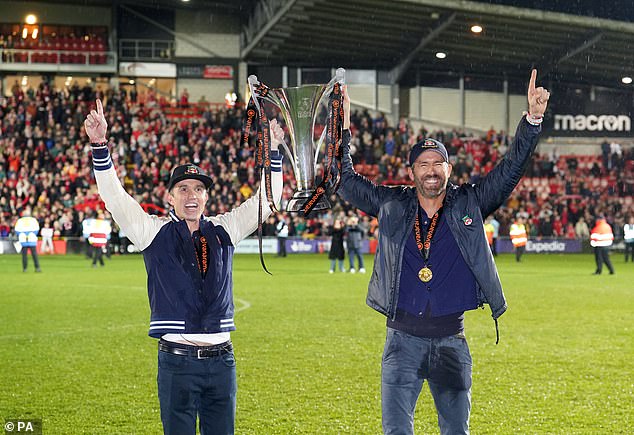 Rob McElhenney (left) and Ryan Reynolds guided Wrexham to a league title last season